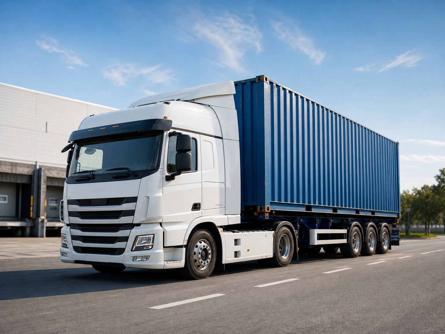 Haulage truck with shipping container
